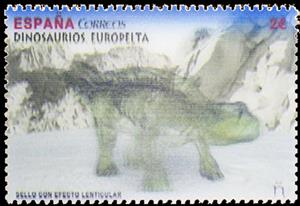 Stamp, Europelta, Spain,  , Animals (Fauna), Dinosaurs, Prehistorical Animals, Reptiles