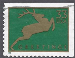 Stamp, Christmas 1999 - Jumping Reindeer, United States of America,  , Christmas