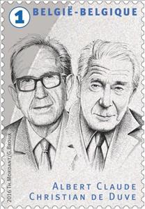 Stamp, Albert Claude and Christian de Duve 1974 Medecine, Belgium,  , Medical Science, Nobel Laureates