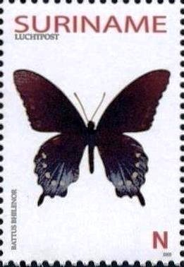 Stamp, Blue Swallowtail (Battus philenor), Suriname,  , Animals (Fauna), Butterflies, Insects
