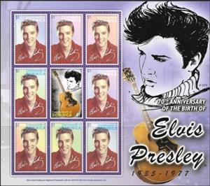 Mini Sheet, Elvis Presley - sheet of 9 stamps, Dominica,  , Musicians, Singers