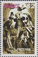 Stamp, Men, dog and rooster in space, Dominica,  