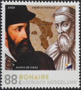 Stamp, Alonso de Ojeda and Amerigo Vespucci, Caribbean Netherlands,  
