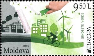 Stamp, Winning Drawing for the International Contest «Think Green»…, Moldova,  , C.E.P.T.