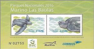 Souvenir Sheet, Dermachelys coriacea, Costa Rica,  , Animals (Fauna), National Parks, Reptiles, Sea Life, Turtles