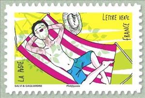 Stamp, In the shade on the hammock, France,  