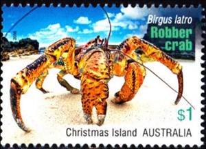Stamp, Coconut Crab (Birgus latro), Christmas Island,  , Animals (Fauna), Crabs, Crustaceans, Sea Life