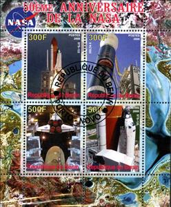 Mini Sheet, 50eme Anniversaire de la Nasa, Cinderellas,  , Space Traveling, Spacecrafts
