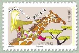 Stamp, Combing the giraffe, France,  , Giraffes