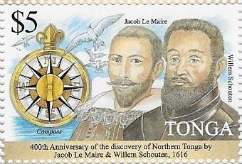 Stamp, Jacob Le Maire & Willem Schouten, compass, Tonga,  