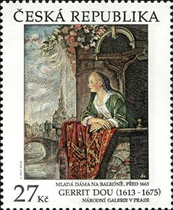 Stamp, Gerrit Dou (1613-1675), Young Woman on a Balcony, Czech Republic,  , Art, Paintings