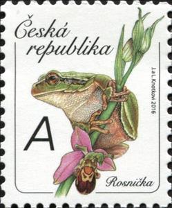 Stamp, European Tree Frog (Hyla arborea), Czech Republic,  , Amphibians, Animals (Fauna), Frogs