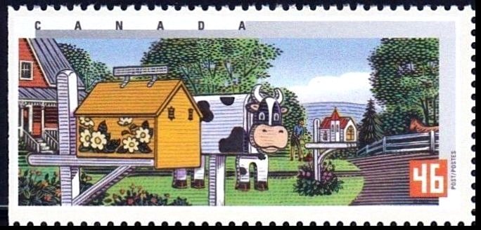 Flowered house, cow and church
