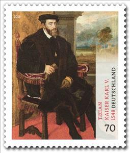 Stamp, Emperor Charles V., painting by Tizian, Germany, Federal Republic,  , Paintings