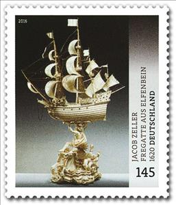 Stamp, Ivory Frigate, carving by Zeller, Germany, Federal Republic,  