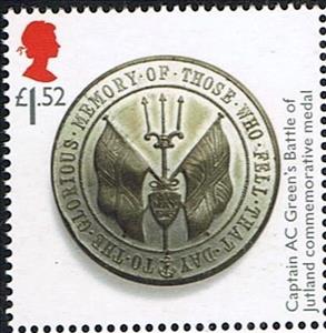Stamp, Captain A C Green's Battle of Jutland commemorative medal, United Kingdom of Great Britain & Northern Ireland,  