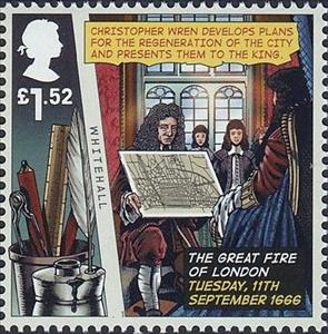 Stamp, New plans to rebuild the city, United Kingdom of Great Britain & Northern Ireland,  , Fire and Flames