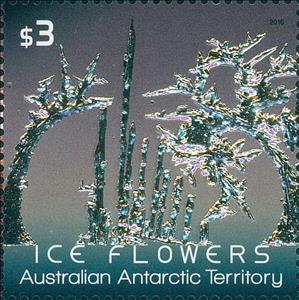 Stamp, Grey-green Ice Flower with metallic silver-gold foil, Australian Antarctic Territory (AAT),  , Ice