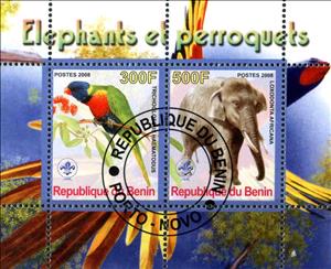 Mini Sheet, Elephants et perroquets, Cinderellas,  , Birds, Elephants