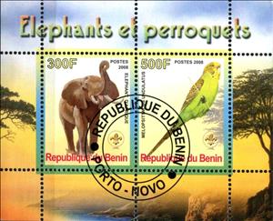 Mini Sheet, Elephants et perroquets, Cinderellas,  , Birds, Elephants