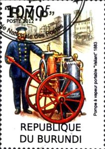 Stamp, Pompe a vapeur portable "Valiant" 1883, Burundi,  , Fire-brigade