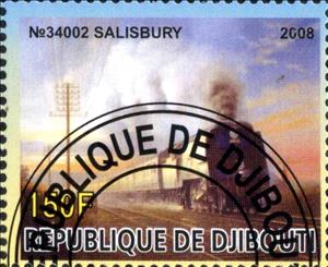 Stamp, No 34002 Salisbury, Cinderellas,  , Locomotives, Railways, Steam Traction, Transport