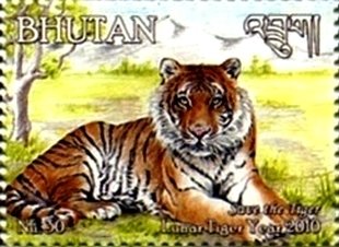 Stamp, Year of the Tiger, Bhutan,  , Chinese New Year, Tigers
