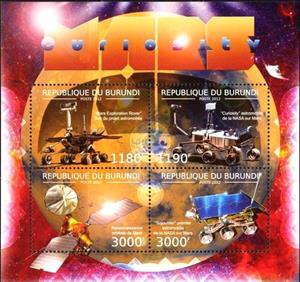 Mini Sheet, Space Exploration - Mars Curiosity, Burundi,  , Spacecrafts