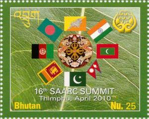 Stamp, 16th SAARC Summit, Flags of member states, Bhutan,  , Flags