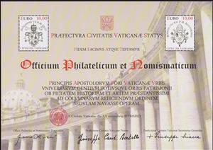 Souvenir Sheet, Restoration of the colonnade of St. Peter's Square, Vatican City,  , Churches - Cathedrals - Basilicas - Chapels, Coats of Arms, Religion