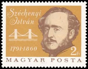 Stamp, István Széchenyi (1791-1860) reformer and Chain Bridge, Hungary,  , Bridges, Reformers