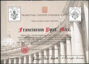 Souvenir Sheet, Restoration of the colonnade of St. Peter's Square, Vatican City,  , Churches - Cathedrals - Basilicas - Chapels, Coats of Arms, Religion