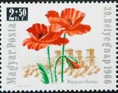 Stamp, 39th Stamp Day - Poppies and Diósgyőr Castle, Hungary,  , Flowers, Castles, Stamp Day, Plants (Flora)