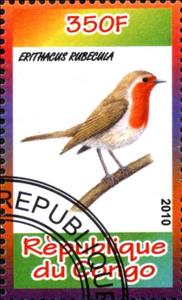 Stamp, Erithacus Rubecula, Cinderellas,  , Animals (Fauna), Birds