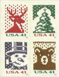 Se-tenant, Christmas 2007, United States of America,  , Bears, Christmas, Snowmen, Stylized Animals, Trees