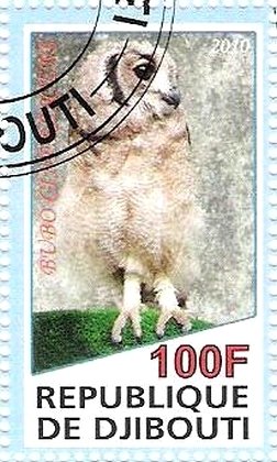 Stamp, Bubo Cinerascens, Cinderellas,  , Animals (Fauna), Birds, Birds of Prey, Owls