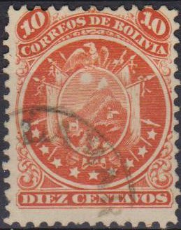 Stamp, Coat of arm in circle, Bolivia,  