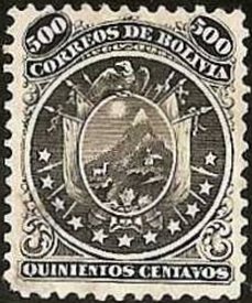 Stamp, Coat of arm in circle, Bolivia,  