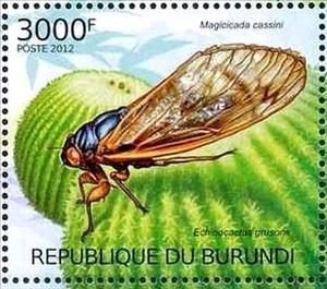 Stamp, Magicicada cassini, Echinocactus grusoni, Burundi,  , Animals (Fauna), Insects