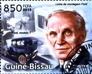 Stamp, Ford T, Guinea-Bissau,  , Cars, People