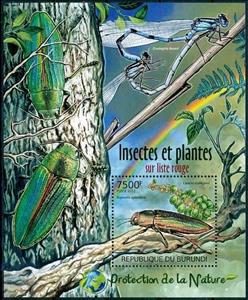 Souvenir Sheet, Insects & Plants of Red List, Burundi,  , Animals (Fauna), Insects