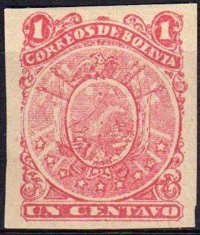 Stamp, Coat of arm in circle, Bolivia,  
