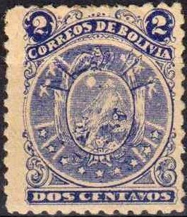 Stamp, Coat of arm in circle, Bolivia,  