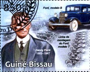 Stamp, Ford B, Guinea-Bissau,  , Cars, People
