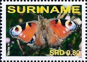 Stamp, Peacock Butterfly (Inachis io), Suriname,  , Animals (Fauna), Butterflies, Insects