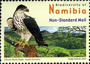 Stamp, African Hawk-eagle (Hieraaetus spilogaster), Namibia,  , Animals (Fauna), Birds, Birds of Prey, Eagles