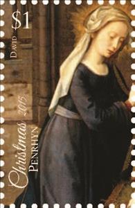 Stamp, Birth of Christ (datail), by Gerard David, Penrhyn,  