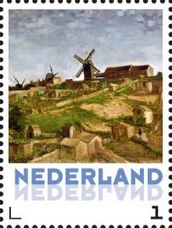 Stamp, Vincent van Gogh: Hill of Notre Dame with windmills, Netherlands,  , Art, Paintings