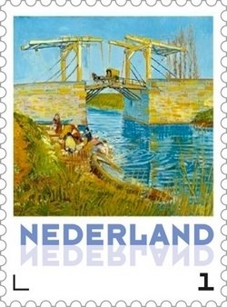 Stamp, Vincent van Gogh: Drawbridge with Carriage in Arles, Netherlands,  , Art, Paintings