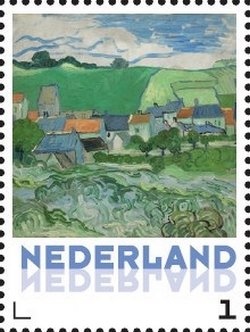 Stamp, Vincent van Gogh: View of Auvers-sur-Oise, Netherlands,  , Art, Paintings